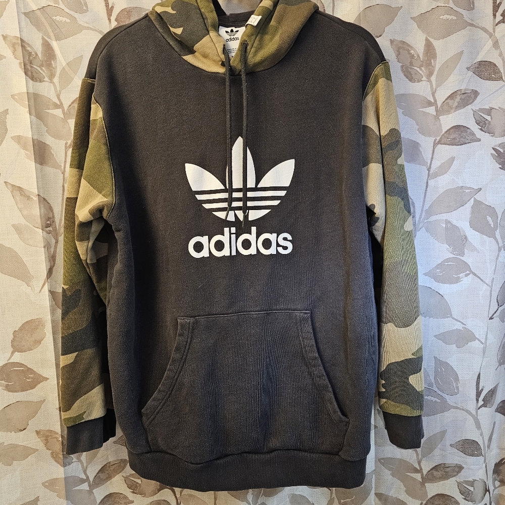 Adidas Trefoil Black Camouflage Hoodie Y2K Men’s Large Skater Camo Sweatshirt